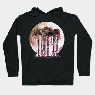 Purple shades Big full moon lights up a dream forest and a beautiful fox, birchs watercolor Hoodie